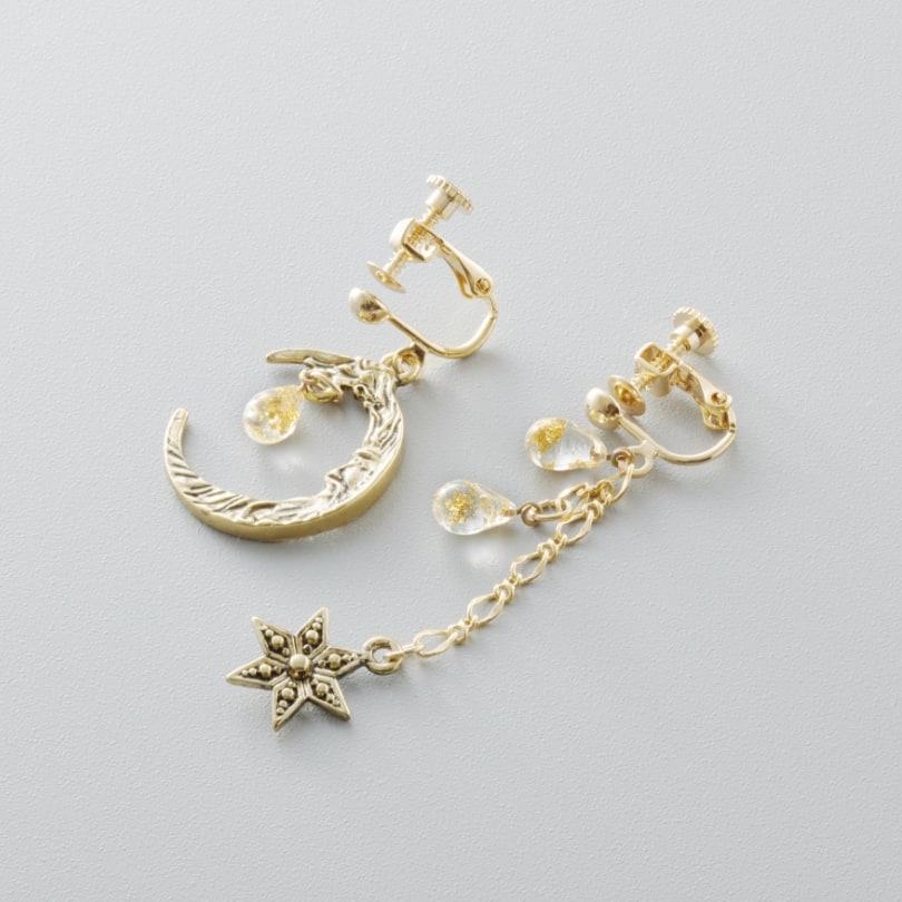 金箔 月と星 夜空のしずく ［イヤリング］